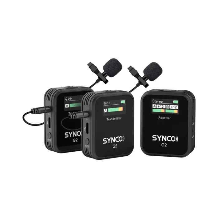 SYNCO G2(A2) Quality Dual Wireless Microphone, 2 Transmitters, 8h Recording, 200m Transmission Range, TFT Screen - Image 1