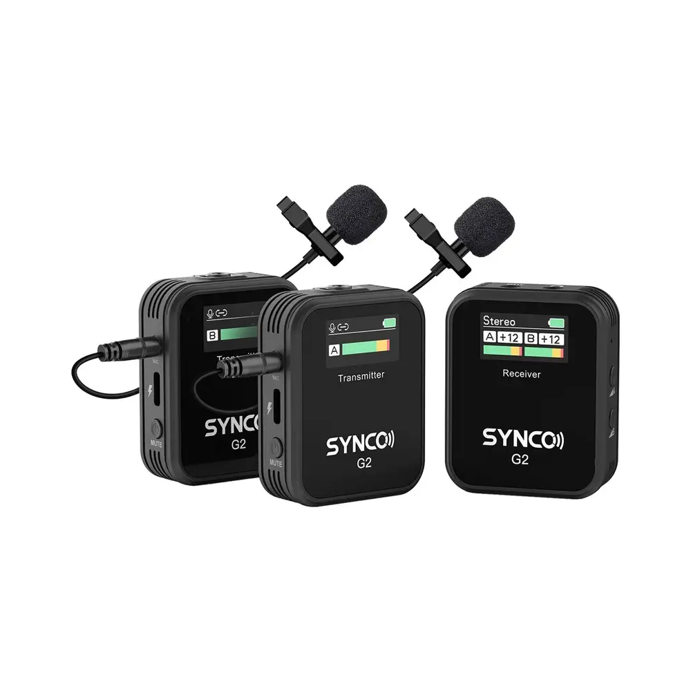 synco-g2a2-1 SYNCO G2(A2) Quality Dual Wireless Microphone, 2 Transmitters, 8h Recording, 200m Transmission Range, TFT Screen - Image 1