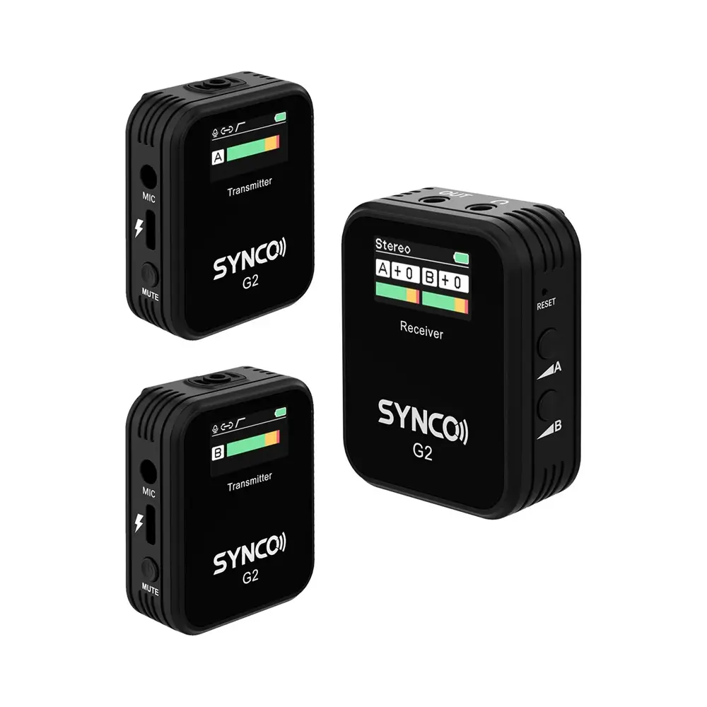 synco-g2a2-3 SYNCO G2(A2) Quality Dual Wireless Microphone, 2 Transmitters, 8h Recording, 200m Transmission Range, TFT Screen - Image 3