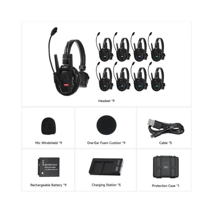 Synco Xtalk XPro9 Wireless Intercom System with 9 Single-Ear Headsets - Image 2