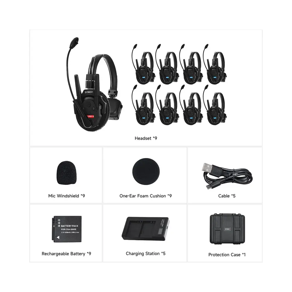 synco-xtalk-xpro9-2 Synco Xtalk XPro9 Wireless Intercom System with 9 Single-Ear Headsets - Image 2