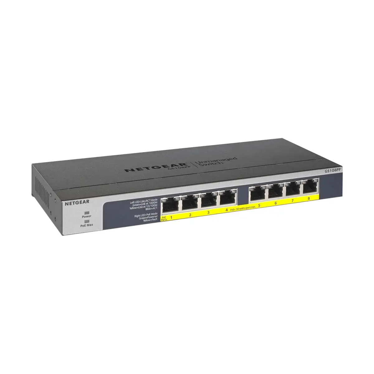 GS108PP-100EUS-1 NETGEAR GS108PP - 8-Port Gigabit Ethernet Unmanaged Switch W/POE/POE+ - Image 1