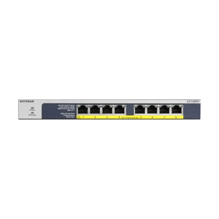 NETGEAR GS108PP - 8-Port Gigabit Ethernet Unmanaged Switch W/POE/POE+ - Image 2